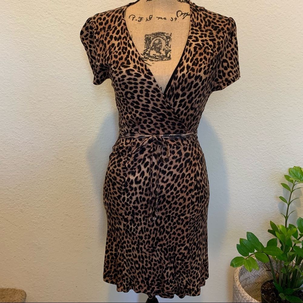 Olivaceous Leopard wrap dress. Size M